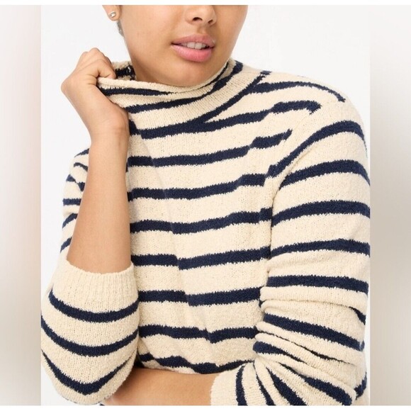 J Crew Sweater Womens Medium Pullover Stretch Knit Striped Top Mock Neck Cozy - Picture 5 of 11